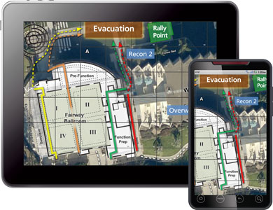 Collaborative Response Graphics over hotel grounds provide a Common Operating Picture