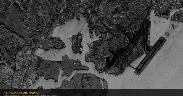 High resolution SAR spotlight-mode collect over Pearl Habor coastline and airfield in Hawaii.